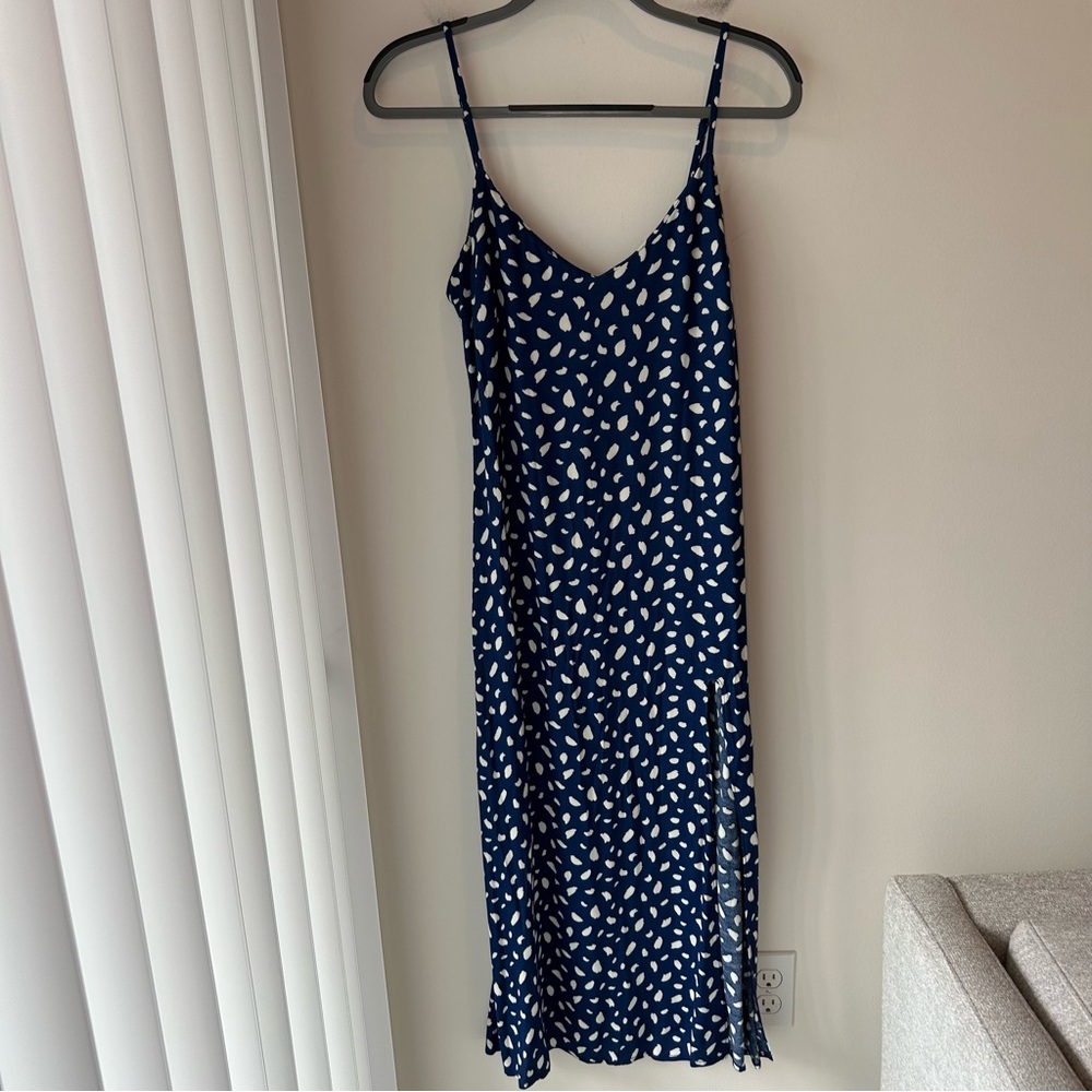Reformation Crimini Midi Dress Navy Blue and White Print Size 6 - Picture 3 of 14